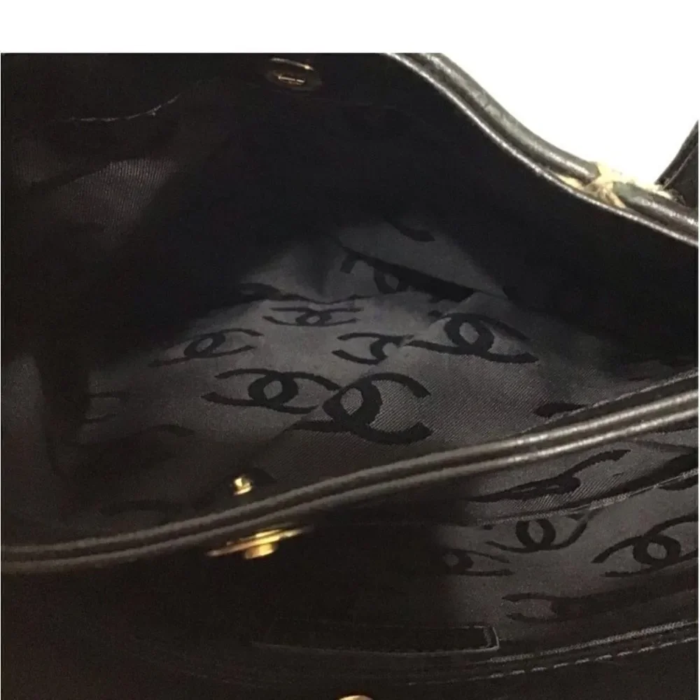 CHANEL Black Leather Quilted Wild Stitch Tote/Shoulder Bag Vintage
